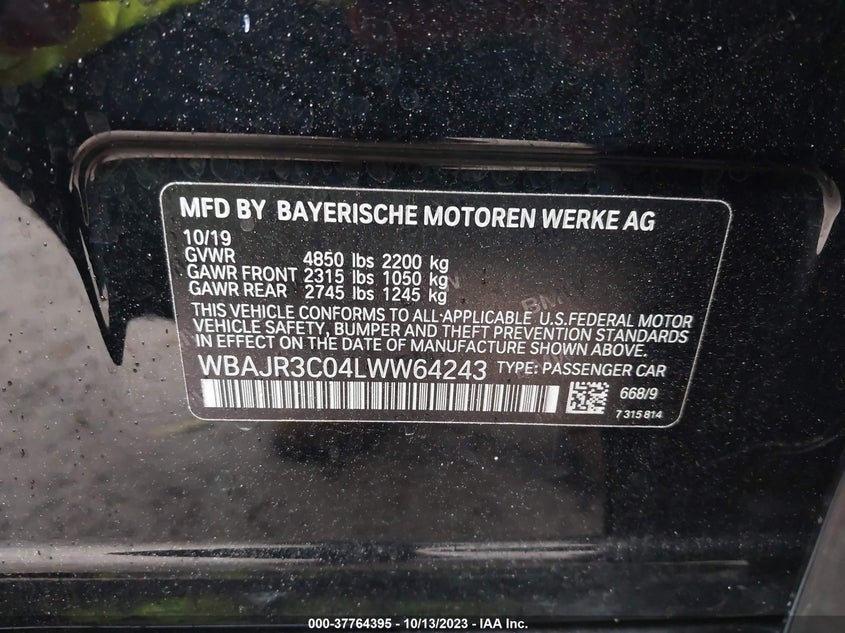 VIN: WBAJR3C04LWW64243 2020 BMW 5 SERIES 530I