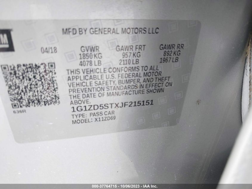 2018 CHEVROLET MALIBU LT - 1G1ZD5STXJF215151