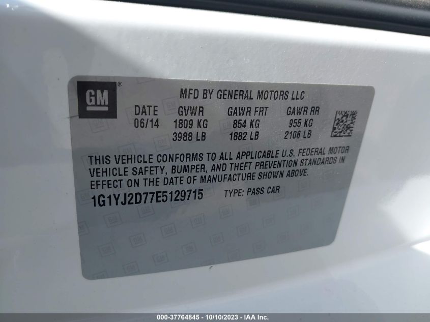 2014 CHEVROLET CORVETTE STINGRAY Z51 1G1YJ2D77E5129715