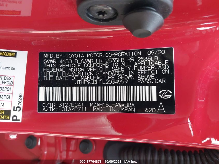 2020 LEXUS UX 250H JTHP9JBH1L2034999