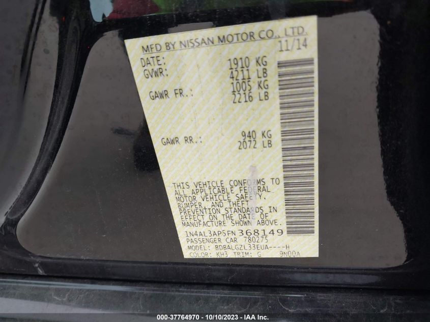2015 NISSAN ALTIMA 2.5 S - 1N4AL3AP5FN368149