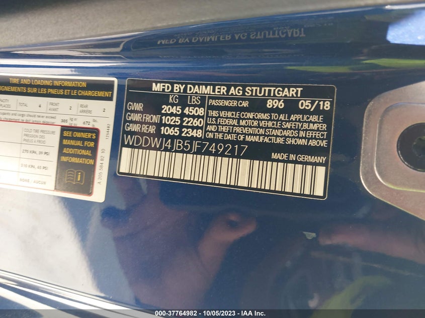 VIN WDDWJ4JB5JF749217 2018 MERCEDES-BENZ C-CLASS C 300