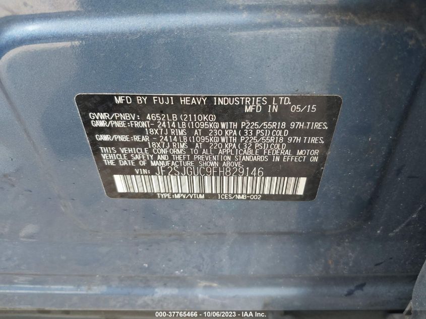 2015 SUBARU FORESTER 2.0XT TOURING - JF2SJGUC9FH829146