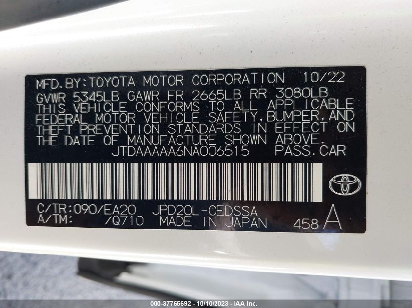 VIN JTDAAAAA6NA006515 Toyota Mirai XLE/LIMITED 2022 9