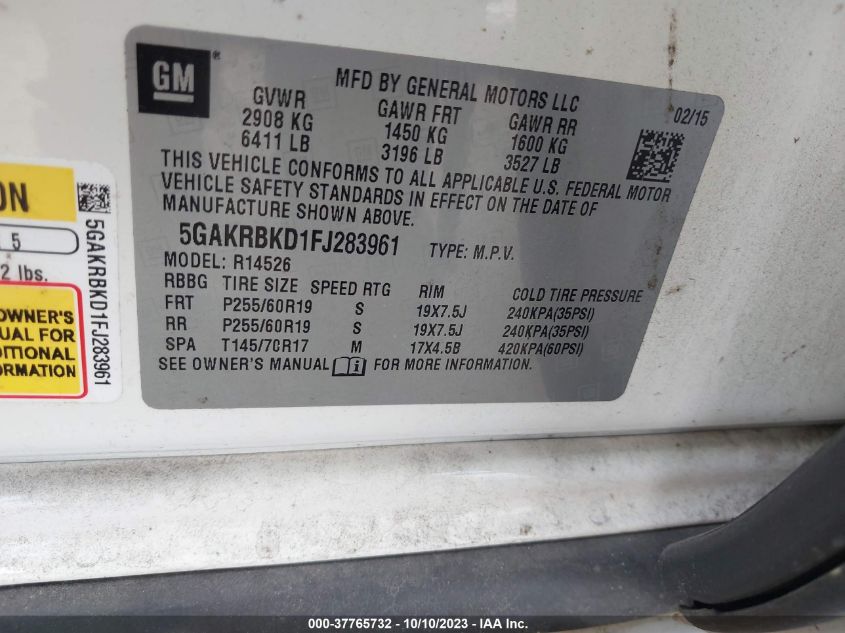 2015 BUICK ENCLAVE - 5GAKRBKD1FJ283961