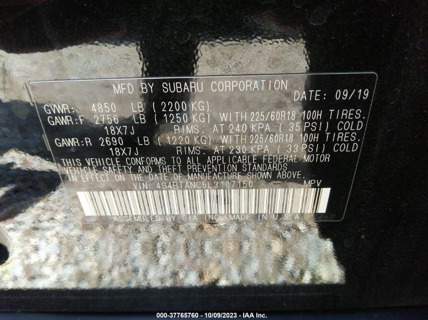 2020 SUBARU OUTBACK LIMITED - 4S4BTANC5L3107150