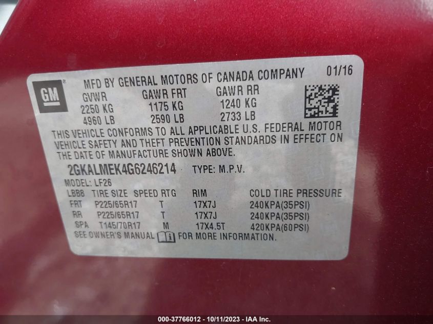 2016 GMC TERRAIN SLE - 2GKALMEK4G6246214