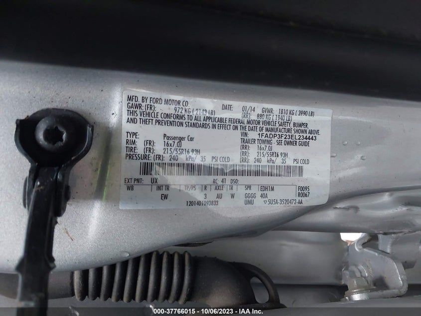 2014 FORD FOCUS VIN: 1FADP3F23EL234443