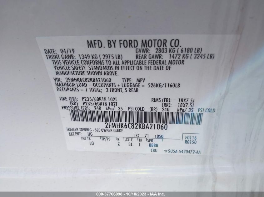 2FMHK6C82KBA21060 Ford Flex SEL 9