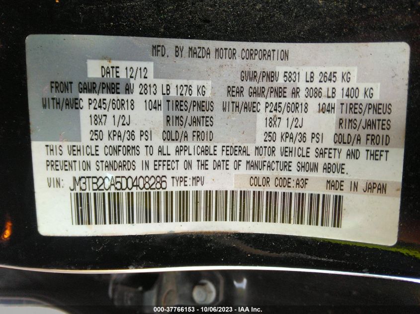 2013 MAZDA CX-9 TOURING - JM3TB2CA5D0408286