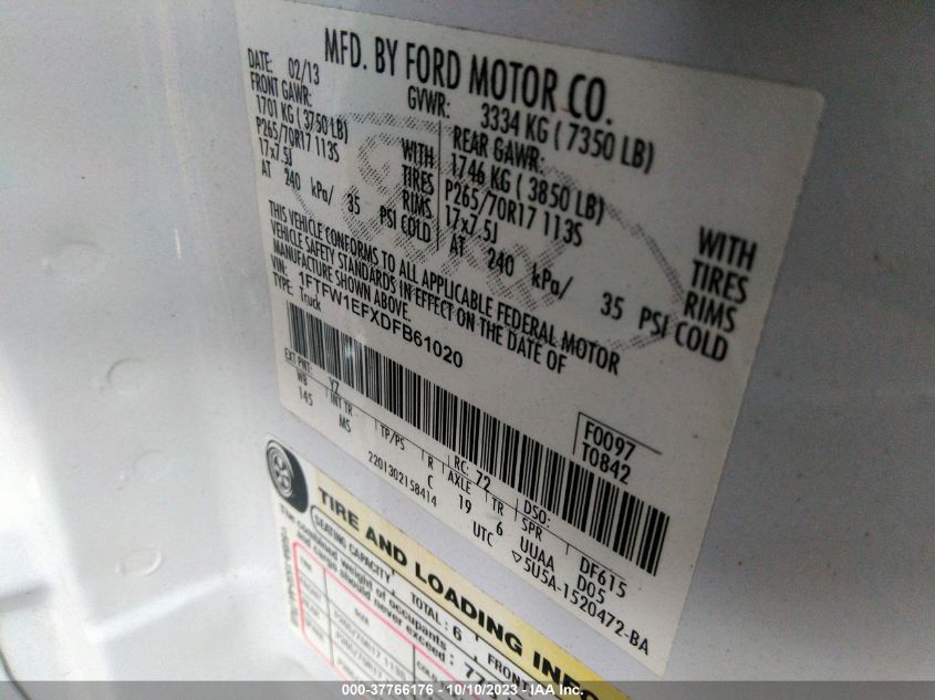 2013 FORD F-150 XL/XLT/FX4/LARIAT - 1FTFW1EFXDFB61020