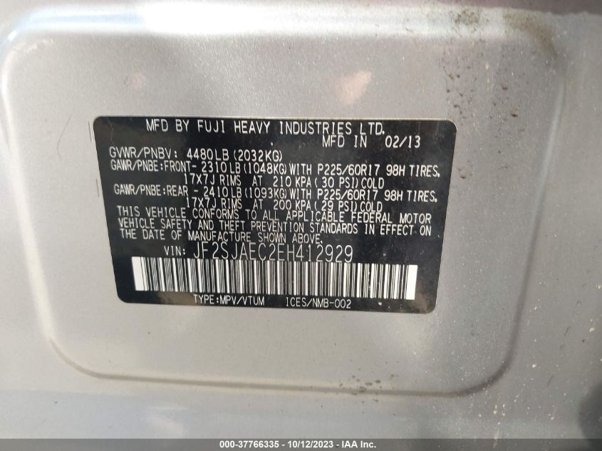 2014 SUBARU FORESTER 2.5I PREMIUM - JF2SJAEC2EH412929