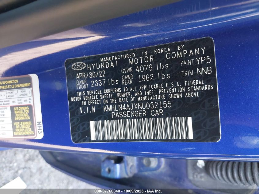 2022 HYUNDAI ELANTRA HYBRID LIMITED - KMHLN4AJXNU032155