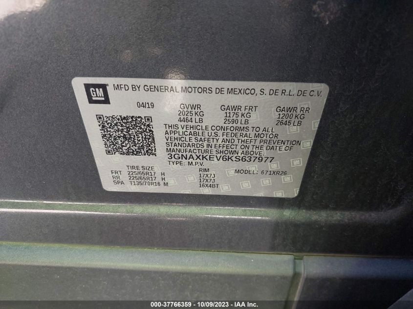 2019 CHEVROLET EQUINOX LT - 3GNAXKEV6KS637977