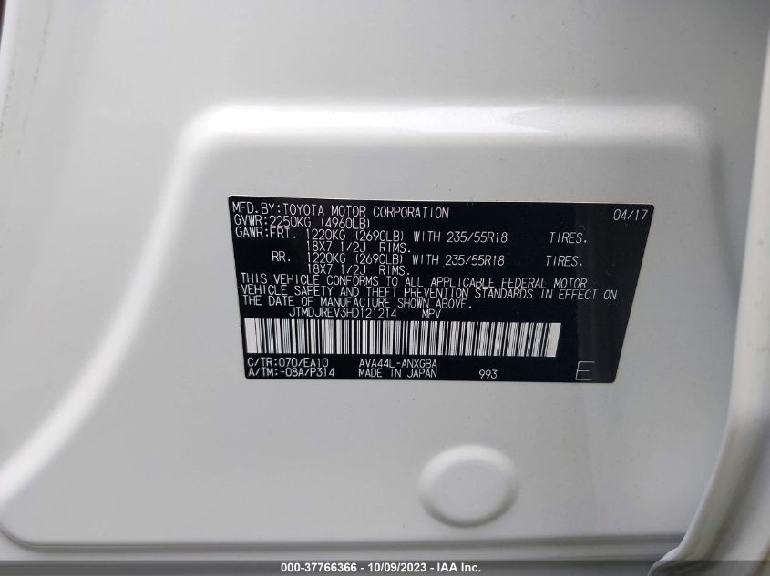 2017 TOYOTA RAV4 HYBRID LIMITED JTMDJREV3HD121214