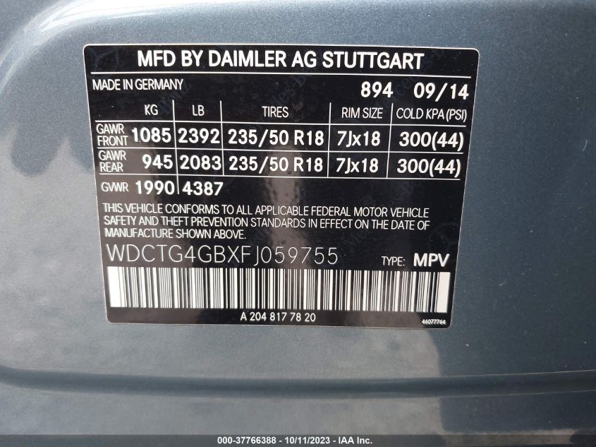 2015 MERCEDES-BENZ GLA 250 - WDCTG4GBXFJ059755