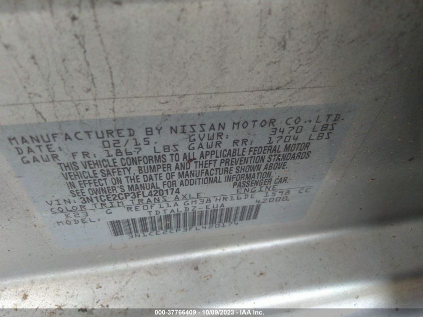 2015 NISSAN VERSA NOTE S/S PLUS/SV/SR/SL - 3N1CE2CP3FL420174