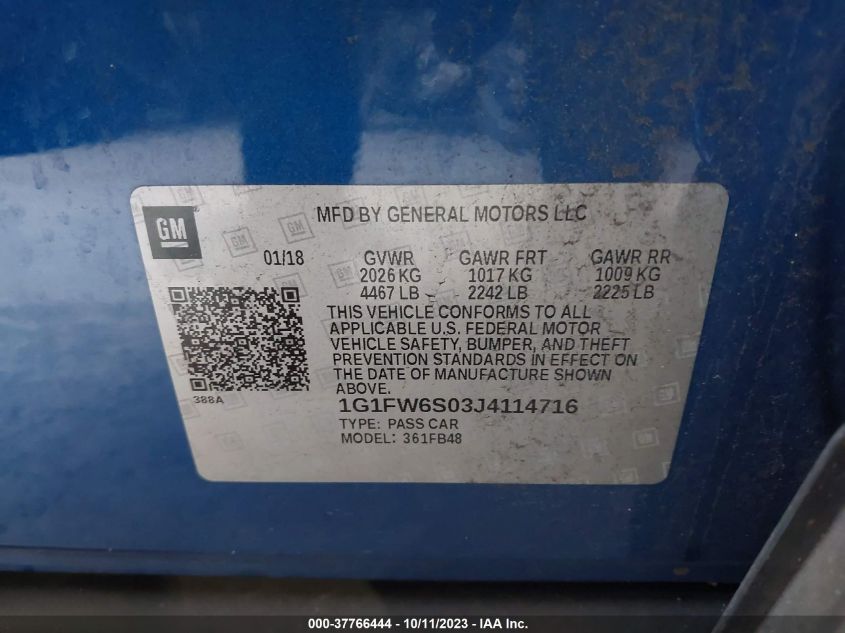 2018 CHEVROLET BOLT EV LT - 1G1FW6S03J4114716