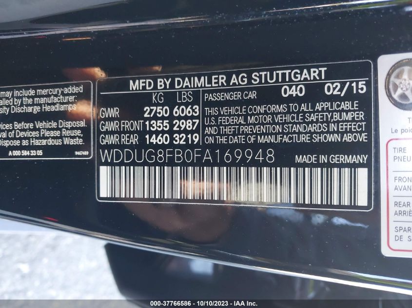 2015 MERCEDES-BENZ S-CLASS S 550 - WDDUG8FB0FA169948