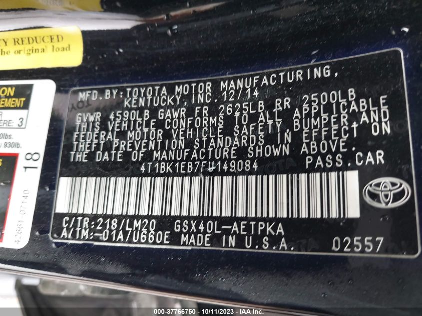 2015 TOYOTA AVALON LIMITED - 4T1BK1EB7FU149084