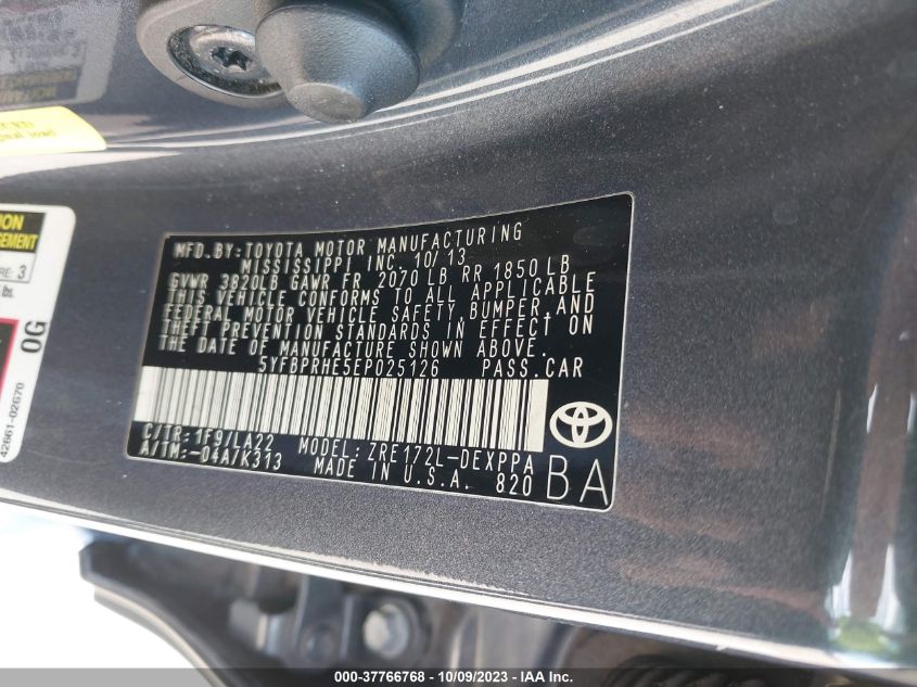2014 TOYOTA COROLLA LE ECO - 5YFBPRHE5EP025126