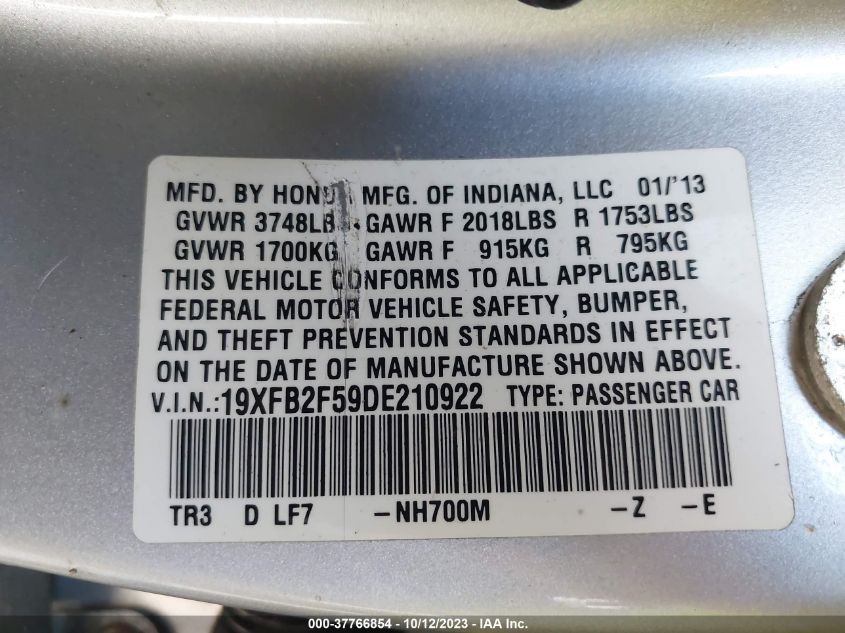 2013 HONDA CIVIC LX - 19XFB2F59DE210922