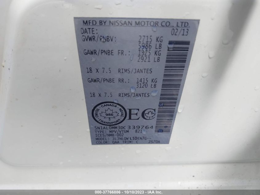 2013 INFINITI JX35 - 5N1AL0MM3DC339764