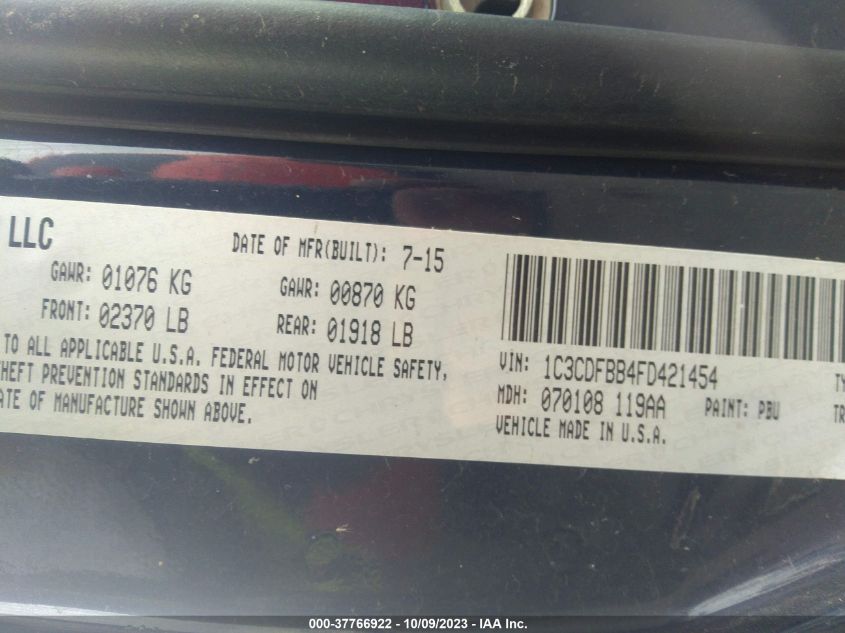 2015 DODGE DART SXT - 1C3CDFBB4FD421454