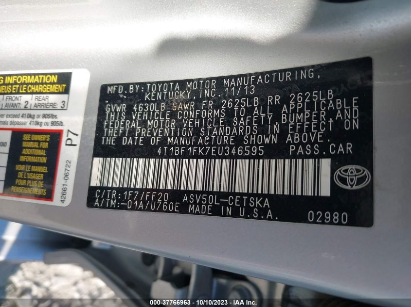 2014 TOYOTA CAMRY L/SE/LE/XLE - 4T1BF1FK7EU346595