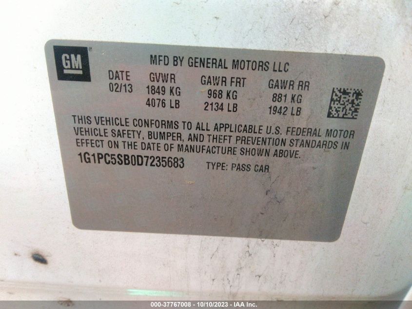 2013 CHEVROLET CRUZE 1LT - 1G1PC5SB0D7235683