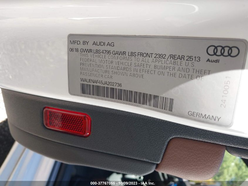 VIN WAUENAF45JA202736 2018 AUDI A4 PREMIUM PLUS