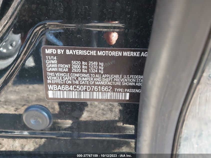 2015 BMW 6 SERIES 650I XDRIVE - WBA6B4C50FD761662