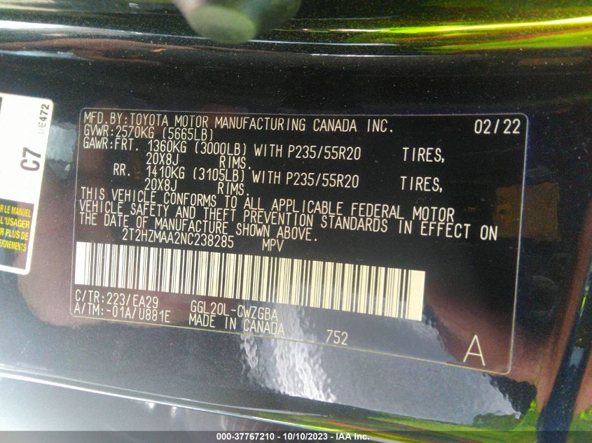 2022 LEXUS RX 350 - 2T2HZMAA2NC238285