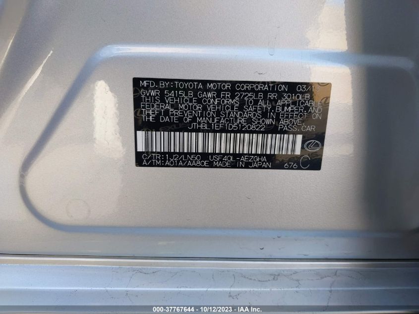 2013 LEXUS LS 460 JTHBL1EF1D5120822
