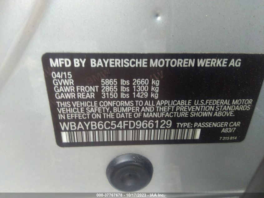 2015 BMW 7 SERIES 750I XDRIVE WBAYB6C54FD966129