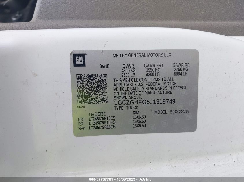 2018 CHEVROLET EXPRESS 3500 WORK VAN 1GCZGHFG5J1319749