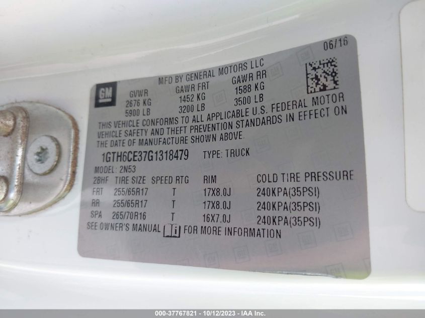 2016 GMC CANYON SLE - 1GTH6CE37G1318479
