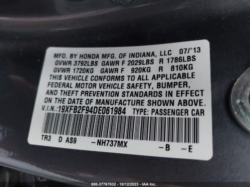 2013 HONDA CIVIC SDN EX-L - 19XFB2F94DE061984