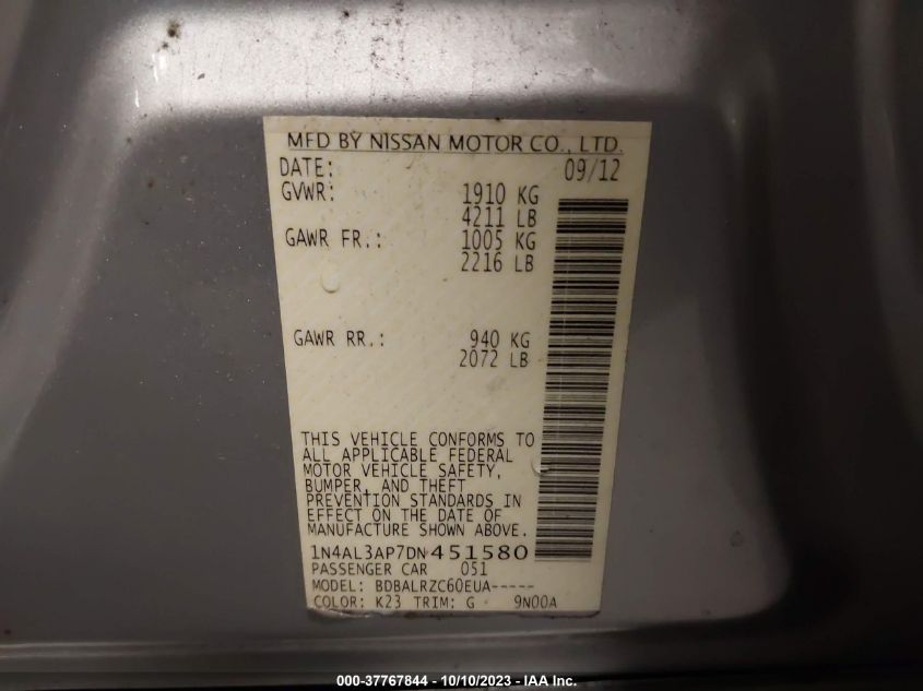 2013 NISSAN ALTIMA 2.5 S - 1N4AL3AP7DN451580