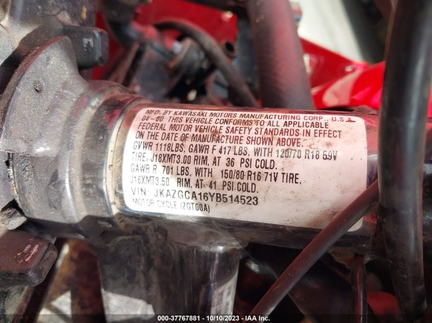 2000 KAWASAKI ZG1000 JKAZGCA16YB514523