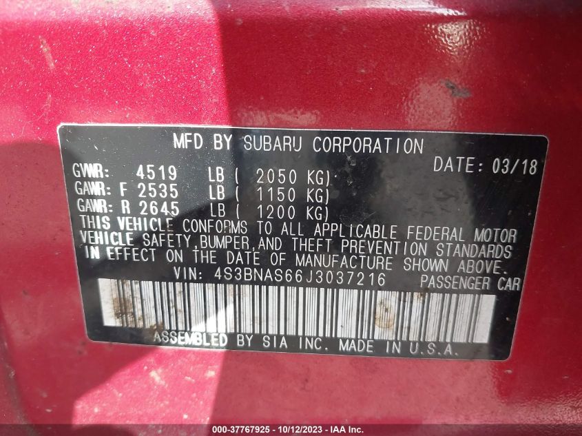 2018 SUBARU LEGACY SPORT - 4S3BNAS66J3037216