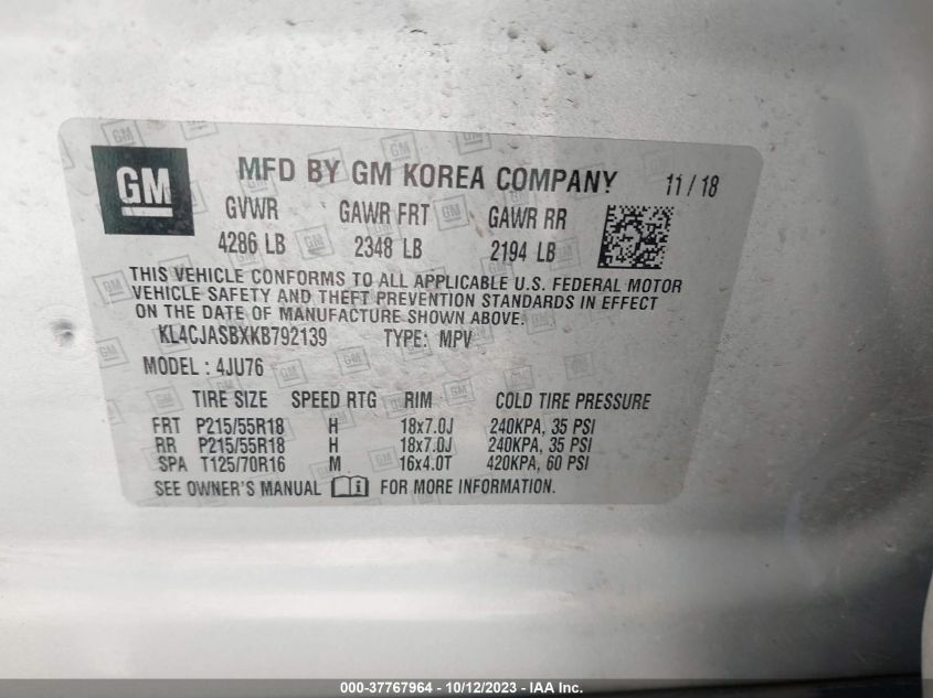 KL4CJASBXKB792139 2019 BUICK ENCORE, photo no. 9