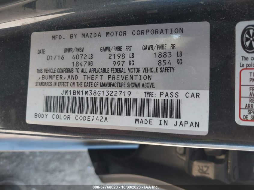 2016 MAZDA MAZDA3 S TOURING - JM1BM1M38G1322719