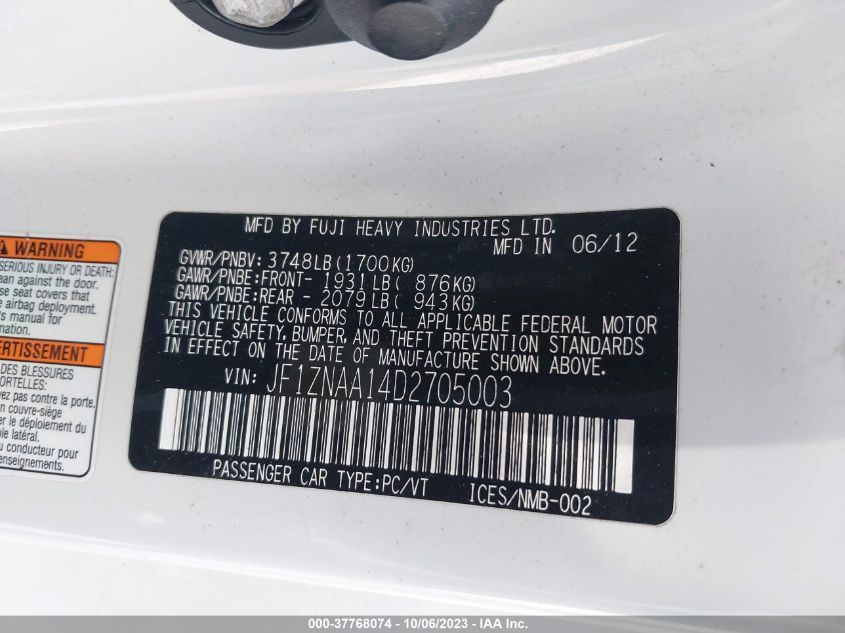 2013 TOYOTA SCION FR-S JF1ZNAA14D2705003