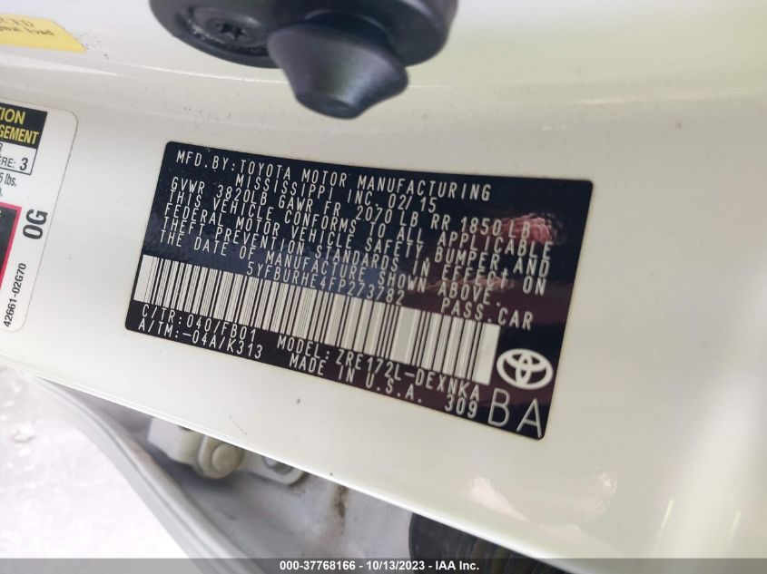 2015 TOYOTA COROLLA L/LE/S/S PLUS/LE PLUS - 5YFBURHE4FP273782
