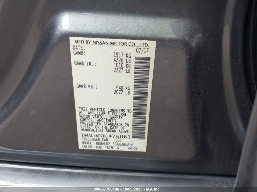 2017 NISSAN ALTIMA 2.5 SL - 1N4AL3AP7HC476061