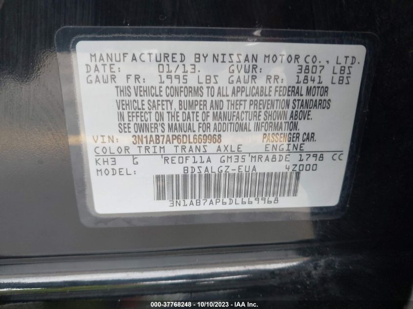 2013 NISSAN SENTRA SL - 3N1AB7AP6DL669968