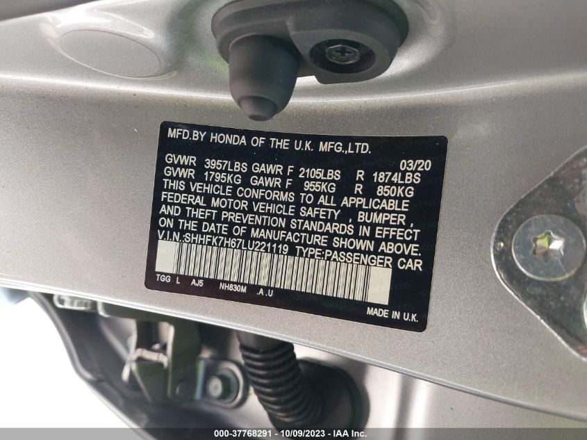 2020 HONDA CIVIC EX - SHHFK7H67LU221119