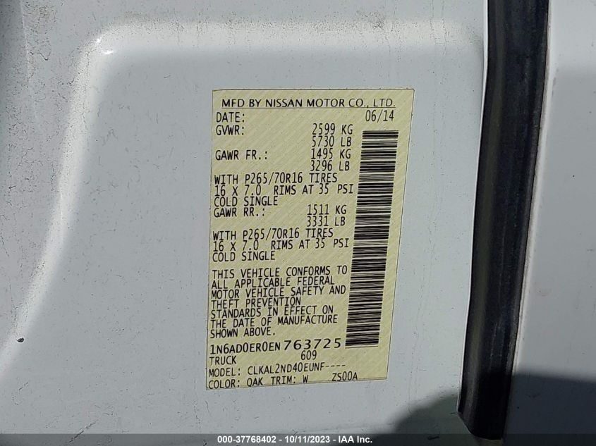 2014 NISSAN FRONTIER SV - 1N6AD0ER0EN763725