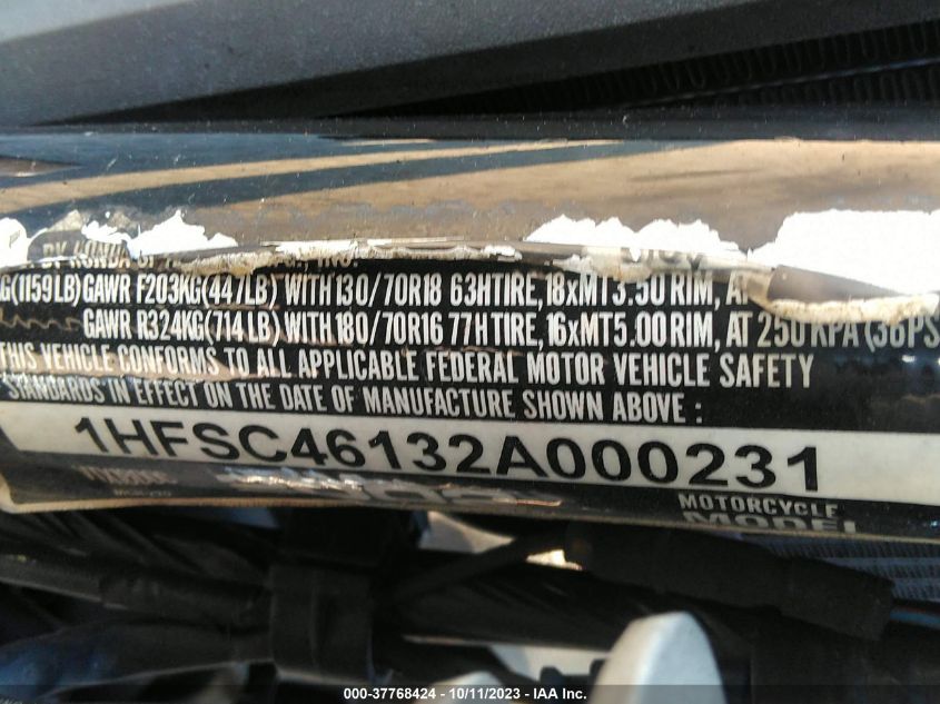 2002 HONDA VTX1800 C 1HFSC46132A000231